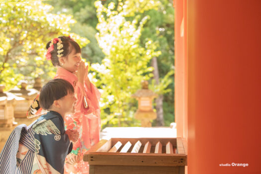 春日大社の出張写真撮影　七五三写真　5歳男の子　7歳女の子