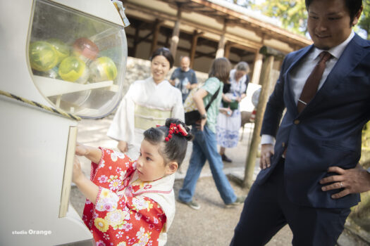 春日大社　七五三出張写真撮影　ガチャガチャ　3歳女の子